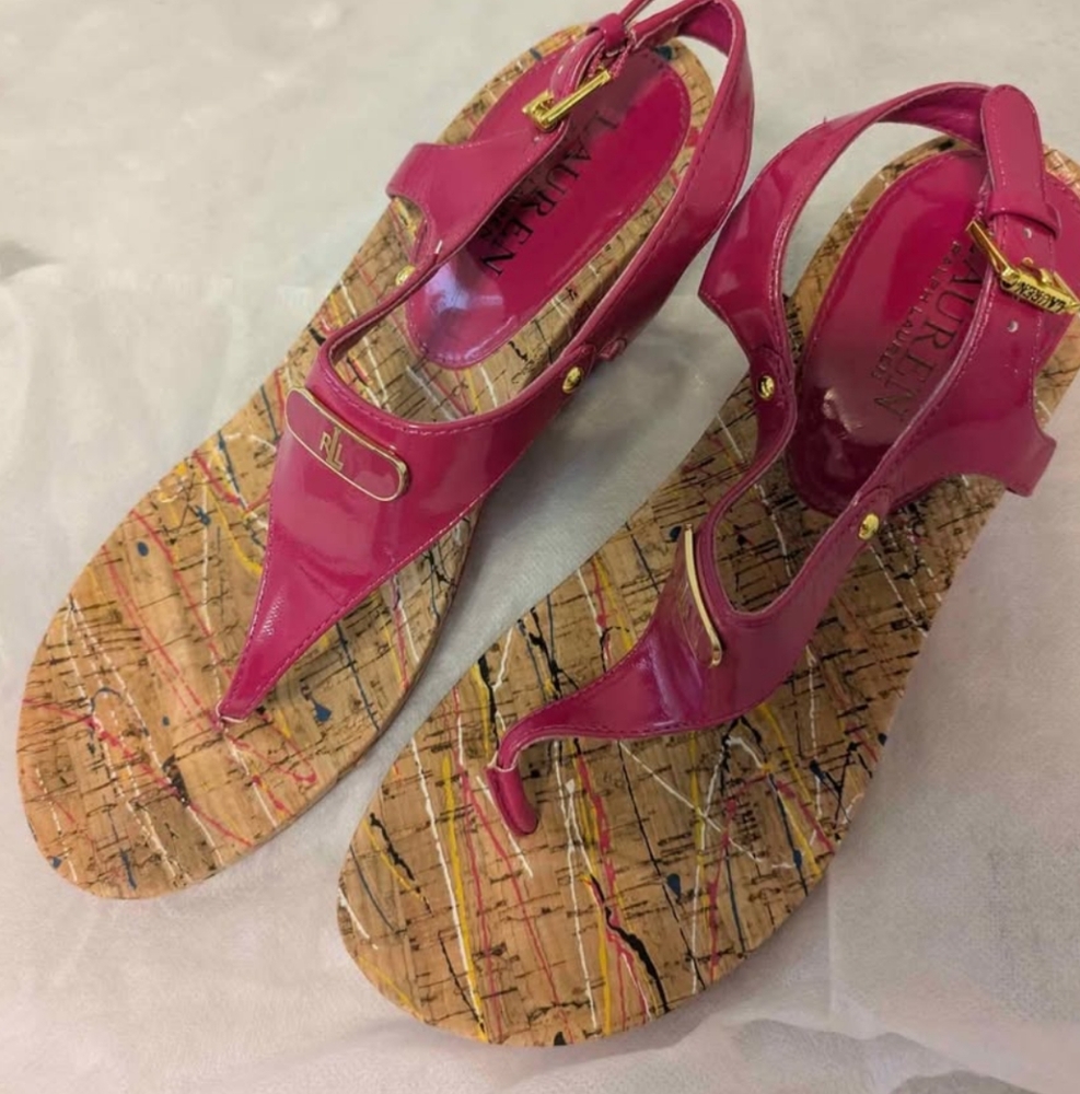 Ralph Lauren Fuchsia Sandals with Artistic Cork Sole